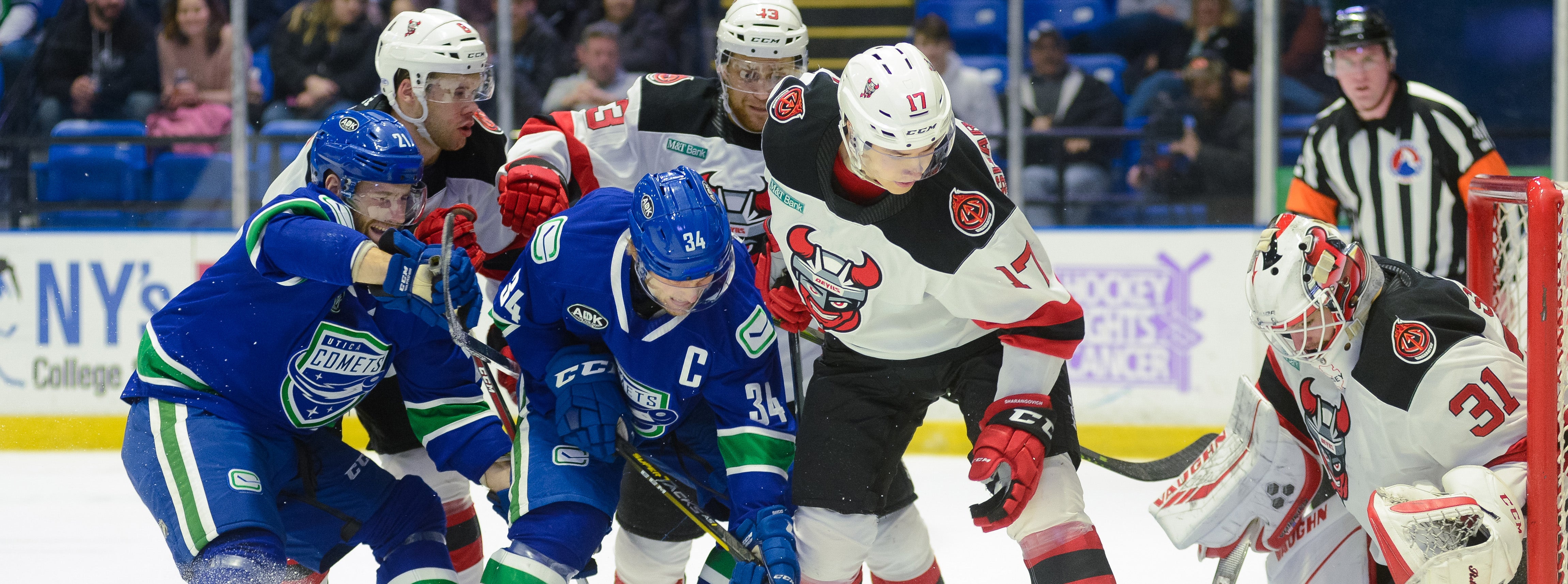 COMETS SQUANDER THREE-GOAL LEAD IN LOSS TO DEVILS